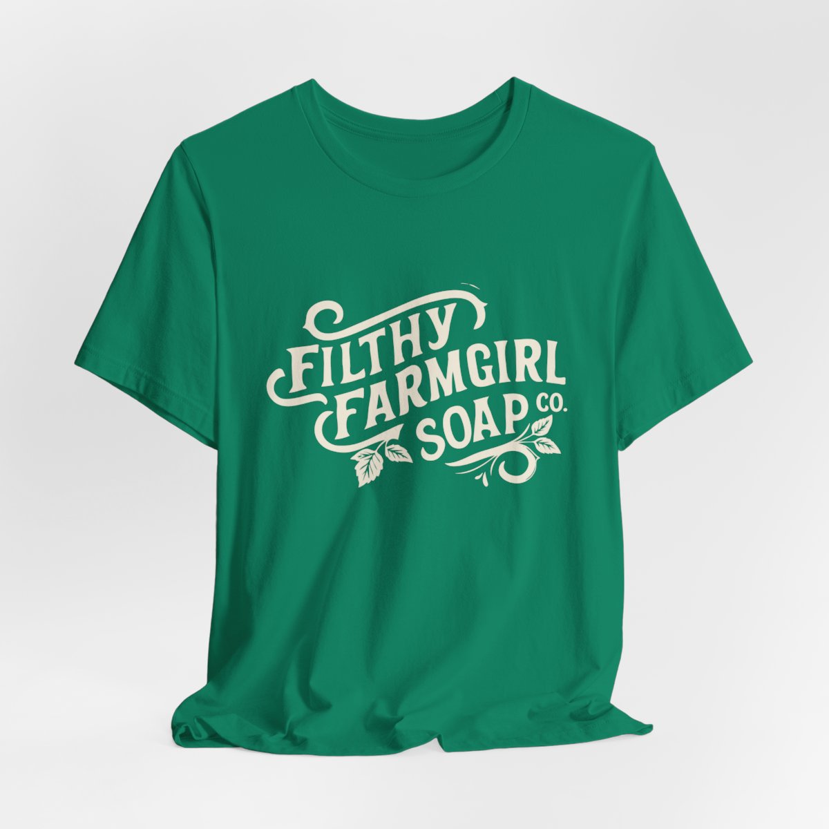 Filthy Farmgirl Soap Co. logo t-shirt in Kelly, unisex 100% cotton BELLA+CANVAS tee