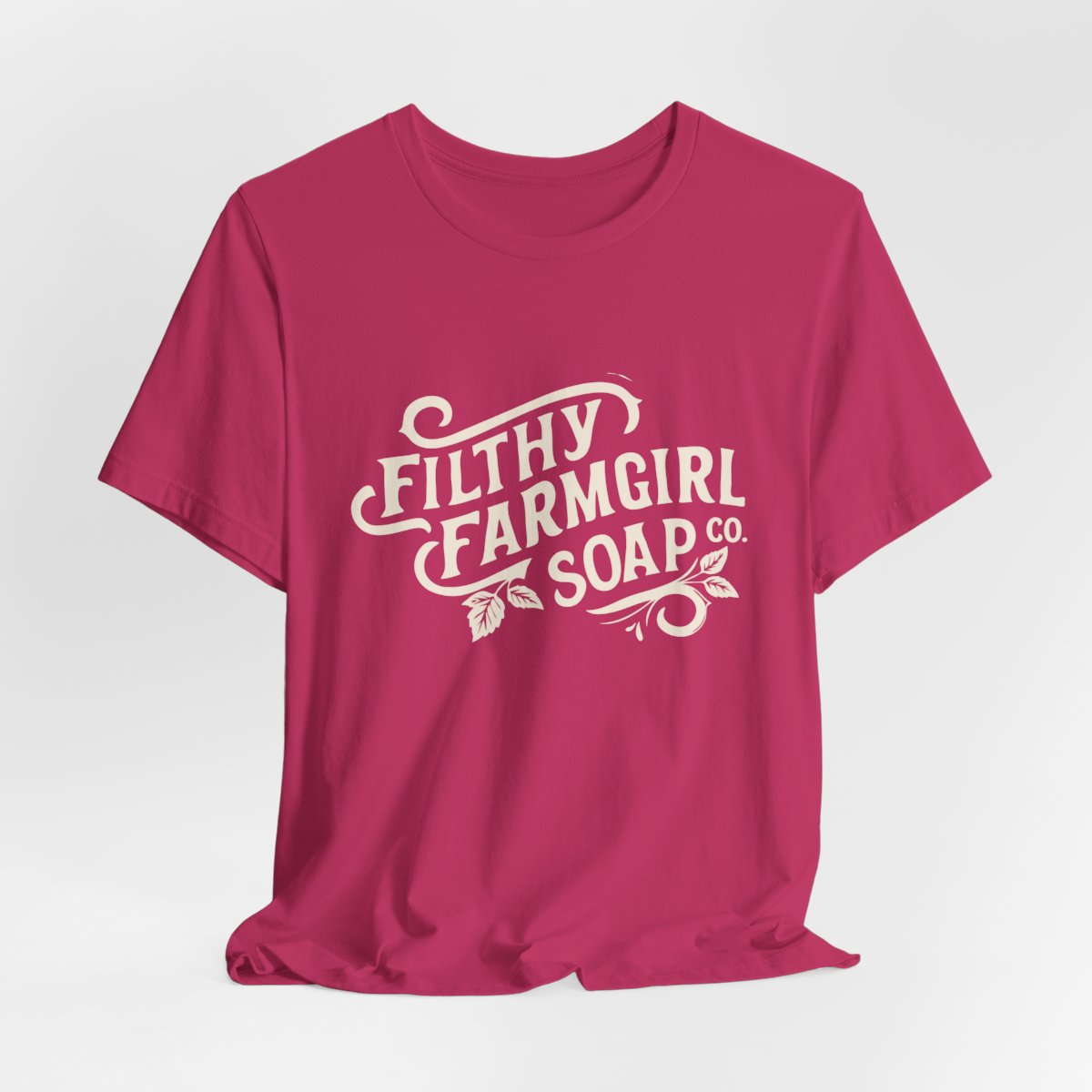 Filthy Farmgirl Soap Co. logo t-shirt in Berry, unisex 100% cotton BELLA+CANVAS tee
