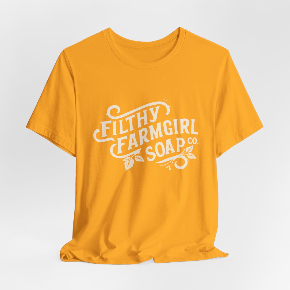 Filthy Farmgirl Soap Co. logo t-shirt in Gold, unisex 100% cotton BELLA+CANVAS tee