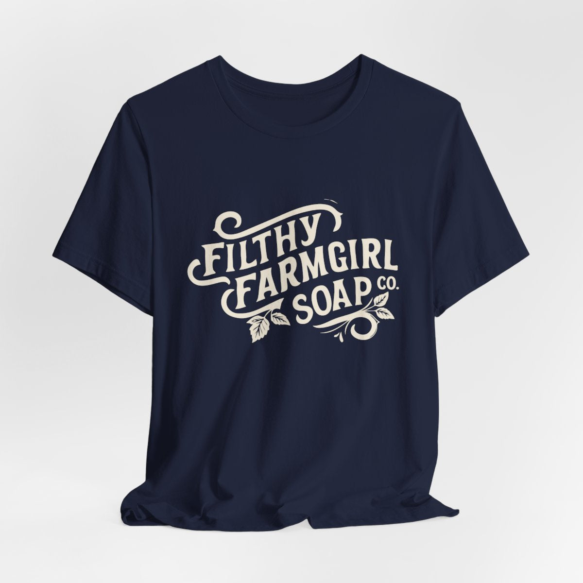 Filthy Farmgirl Soap Co. logo t-shirt in Navy, unisex 100% cotton BELLA+CANVAS tee