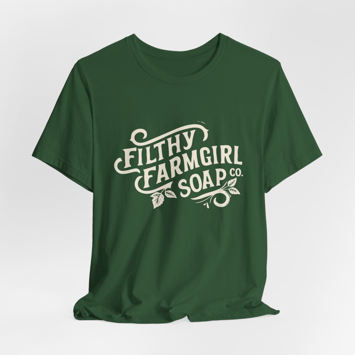 Filthy Farmgirl Soap Co. logo t-shirt in Evergreen, unisex 100% cotton BELLA+CANVAS tee