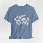 Filthy Farmgirl Soap Co. logo t-shirt in Steel Blue, unisex 100% cotton BELLA+CANVAS tee