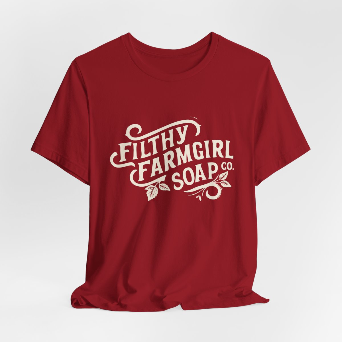 Filthy Farmgirl Soap Co. logo t-shirt in Canvas Red, unisex 100% cotton BELLA+CANVAS tee