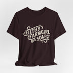 Filthy Farmgirl Soap Co. logo t-shirt in Oxblood Black, unisex 100% cotton BELLA+CANVAS tee