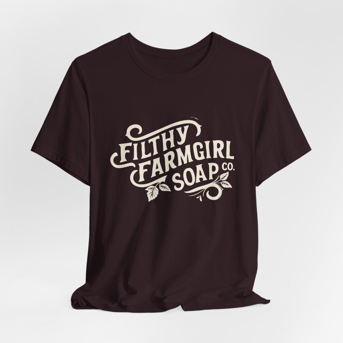 Filthy Farmgirl Soap Co. logo t-shirt in Oxblood Black, unisex 100% cotton BELLA+CANVAS tee