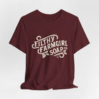 Filthy Farmgirl Soap Co. logo t-shirt in Maroon, unisex 100% cotton BELLA+CANVAS tee